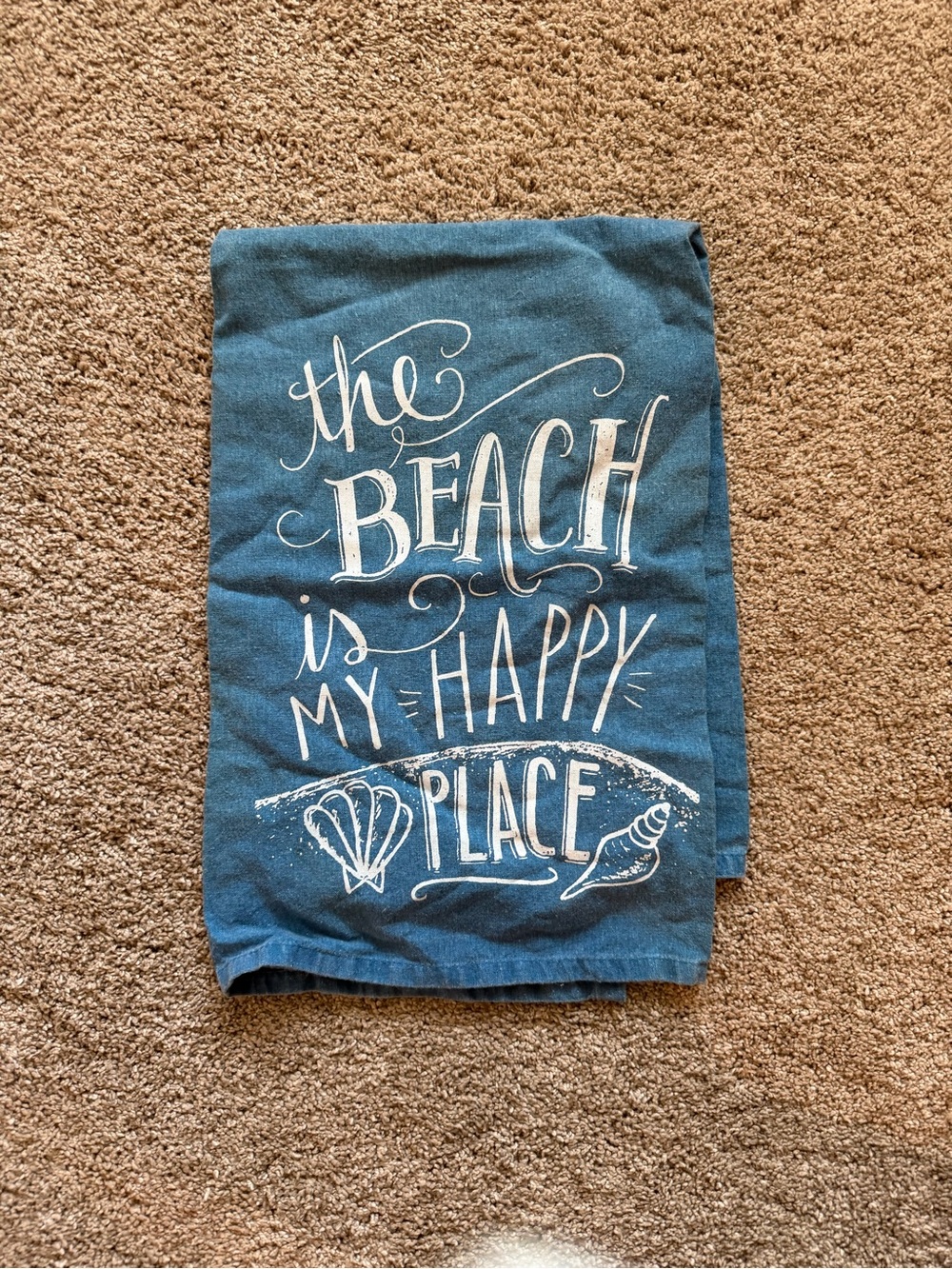 Blue 'The Beach Is My Happy Place' Decorative kitchen hand towel